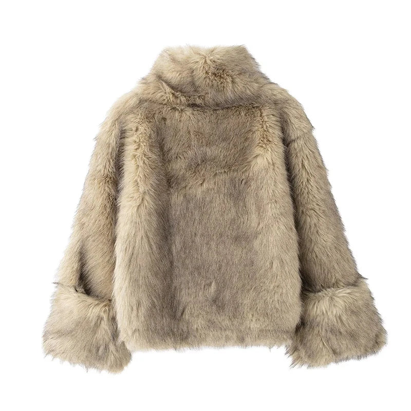 Casual Faux Fur Turtleneck Jacket Faux Fur Jackets