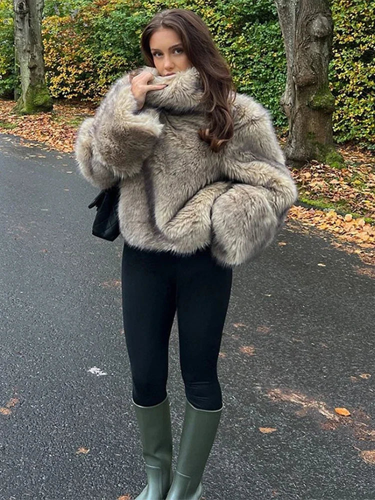 Turtleneck Faux Fur Jacket for Cozy Winter Days	