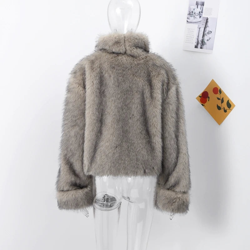 Turtleneck Faux Fur Jacket for Cozy Winter Days Faux Fur Jackets