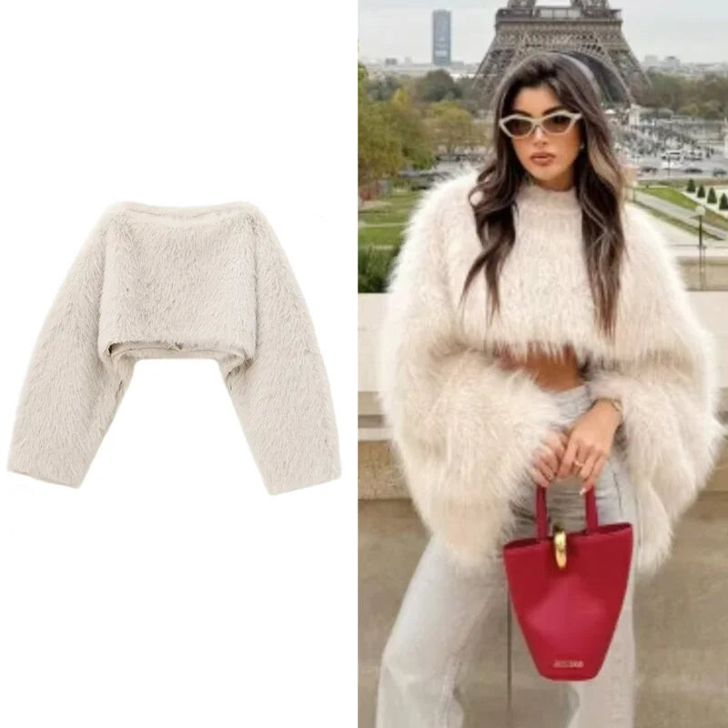 Faux Fur Poncho Jacket for Fluffy Layering Crop Coats