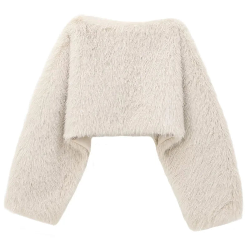 Faux Fur Poncho Jacket for Fluffy Layering Crop Coats