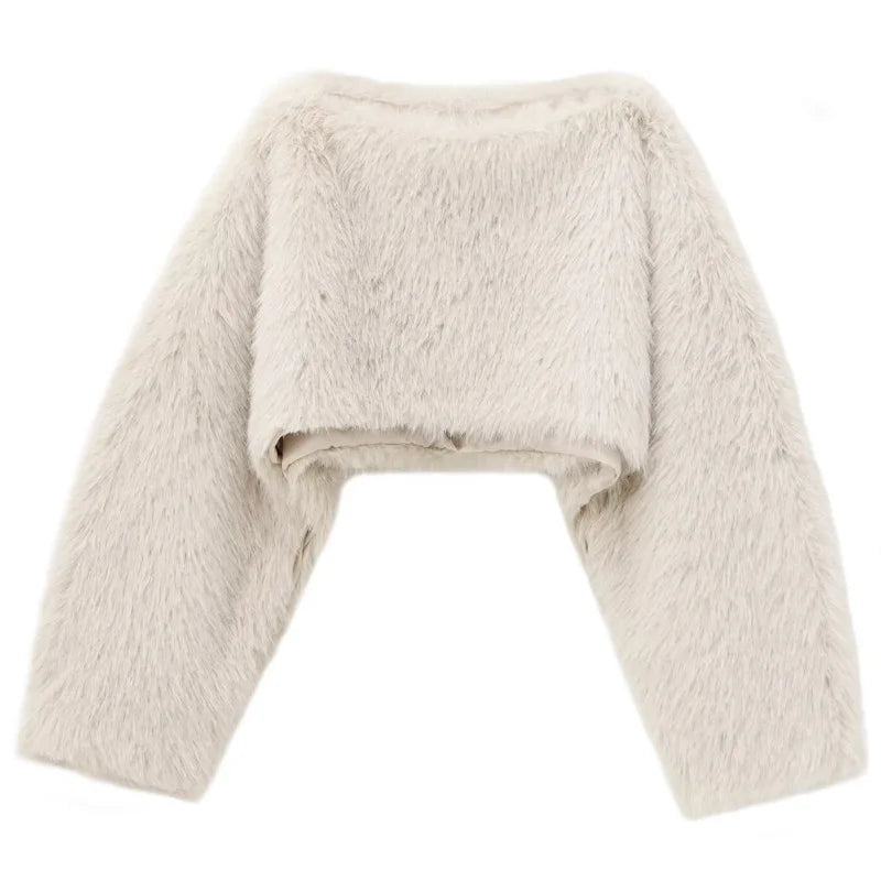 Faux Fur Poncho Jacket for Fluffy Layering Crop Coats