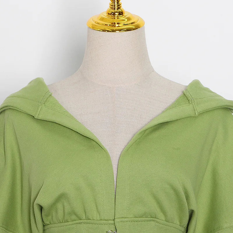 Trendy Green Hoodie with Corset Design for Women Hoodies