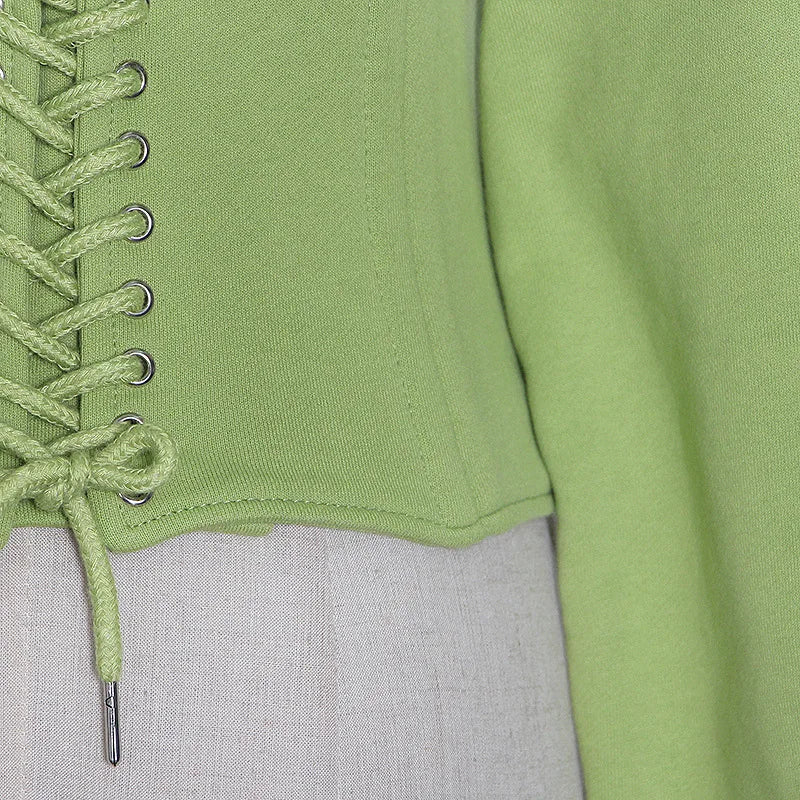 Trendy Green Hoodie with Corset Design for Women Hoodies