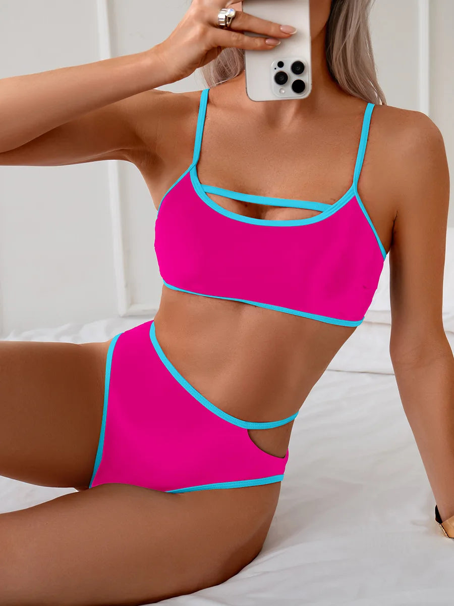 High-Waisted Bikini and Sporty Bra Set for Beach Outings Swimwear