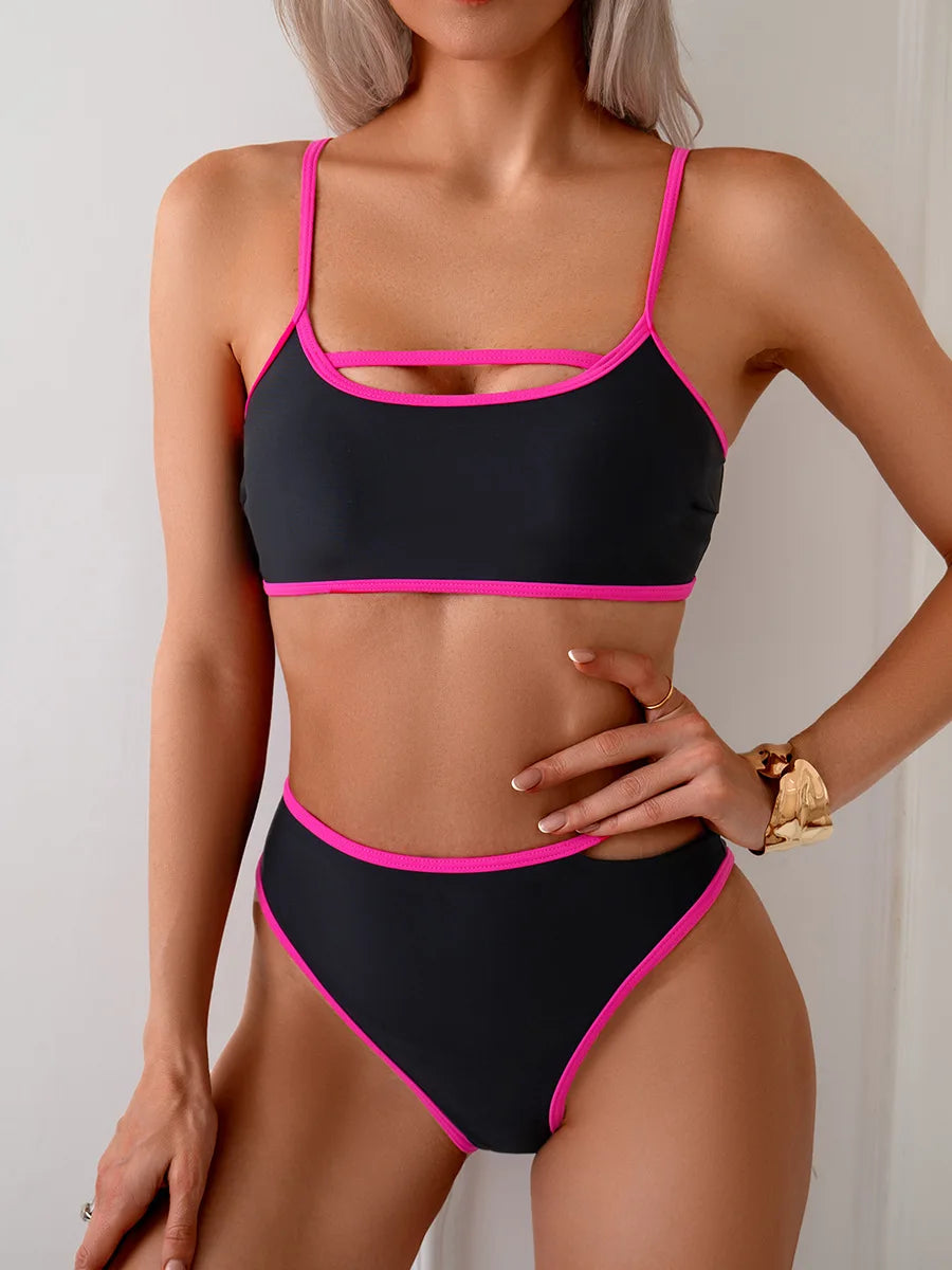 High-Waisted Bikini and Sporty Bra Set for Beach Outings Swimwear