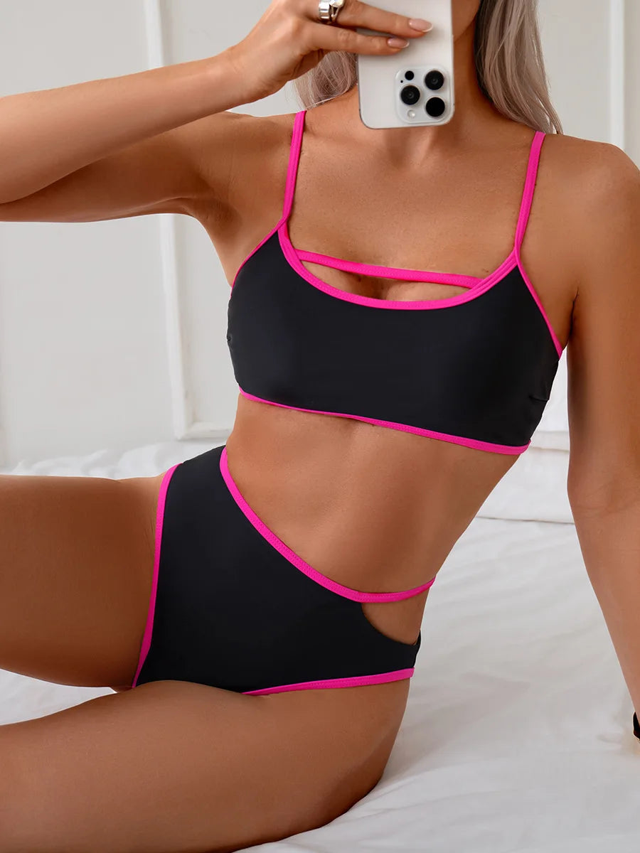 High-Waisted Bikini and Sporty Bra Set for Beach Outings Swimwear