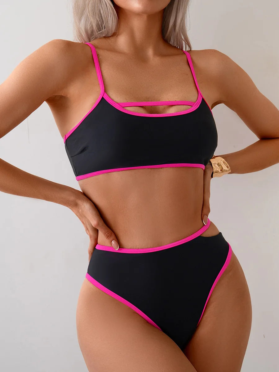 High-Waisted Bikini and Sporty Bra Set for Beach Outings Swimwear