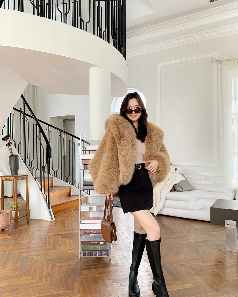 Women's Faux Fur Coat with Hood for Winter Coats