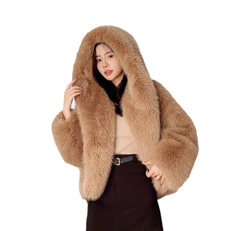 Women's Faux Fur Coat with Hood for Winter Coats