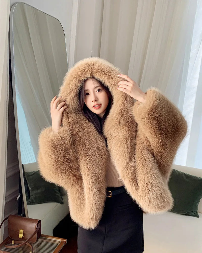 Women's Faux Fur Coat with Hood for Winter Coats