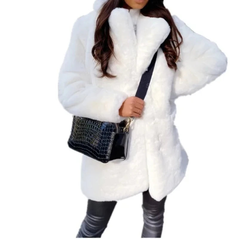 Women's Plush Faux Fur Coat Mid-Length Jacket for Women Coats