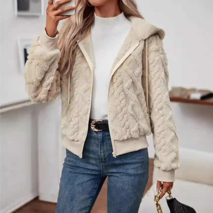 Women's Casual Plush Hoodie Jacket - Stay Warm in Style	