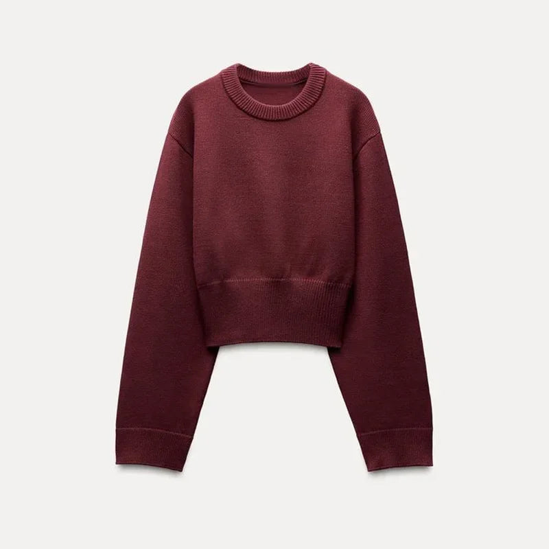 Women's Cropped Knit Sweater with Flared Sleeves Sweaters