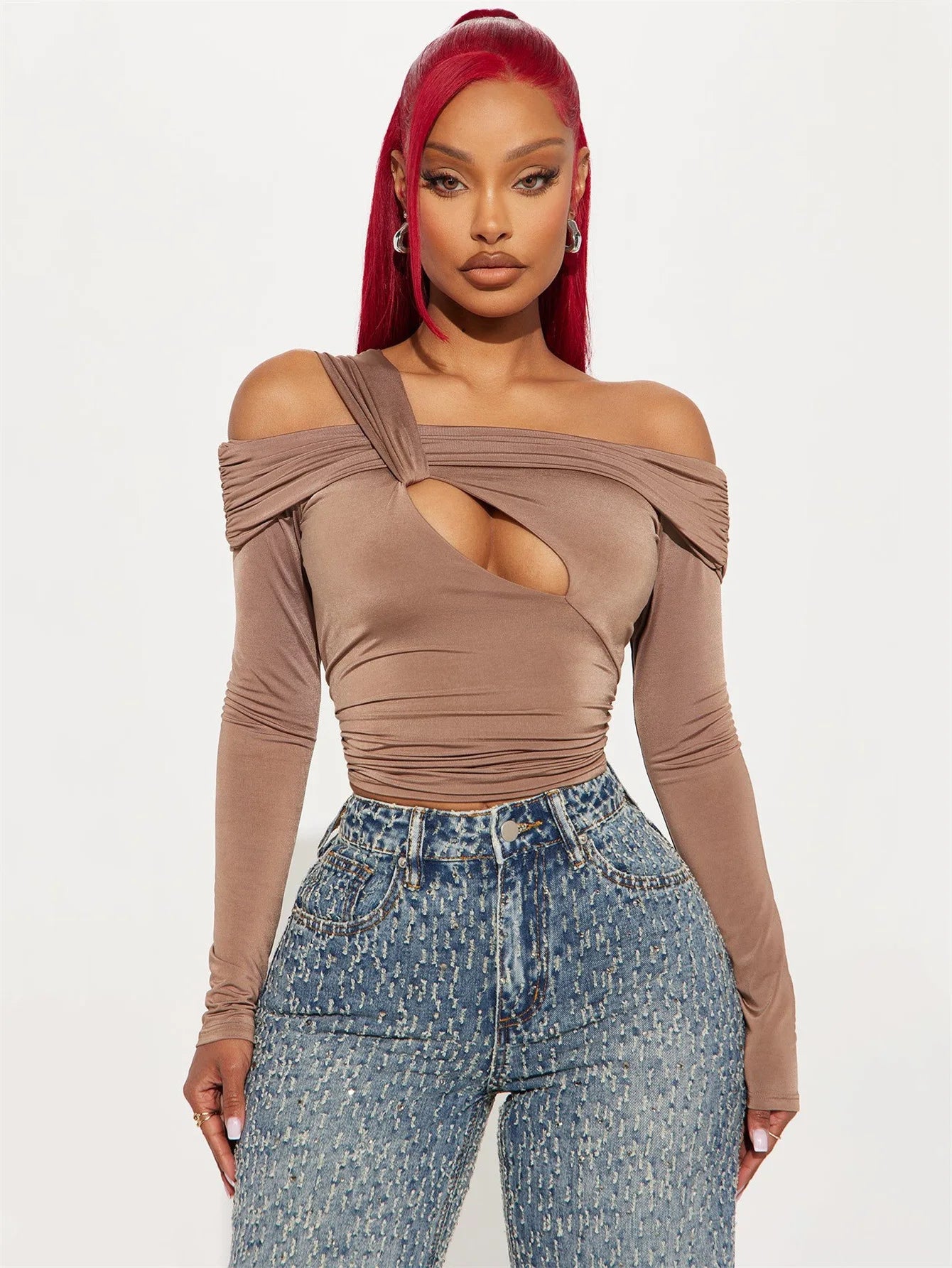 Trendy Off-Shoulder Cutout Top Fall Tops