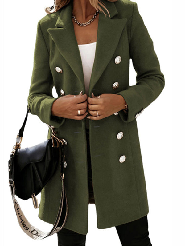 Elegant Women's Double Breasted Woolen Pea Coat Coats