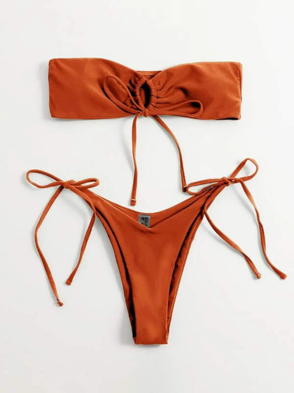 Bandeau Wireless Bra & Tie-Side String Thong 2-Piece Bikini Set