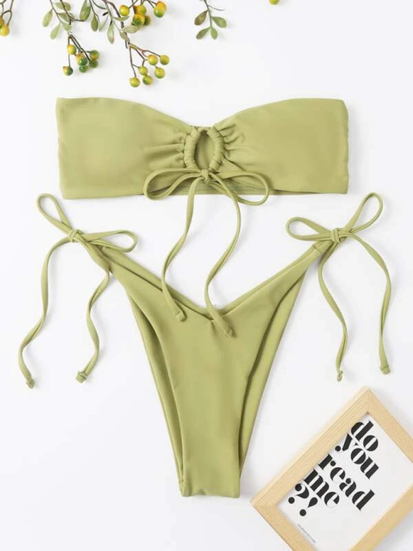 Summer 2-Piece Wireless Bandeau Bra & Tie-Side Thong Bikini	