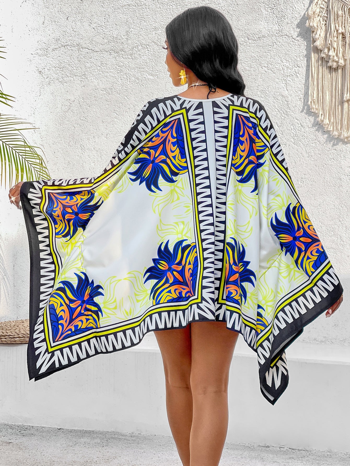 Beach Tribal Print 2-Piece Set with Board Shorts & Kimono