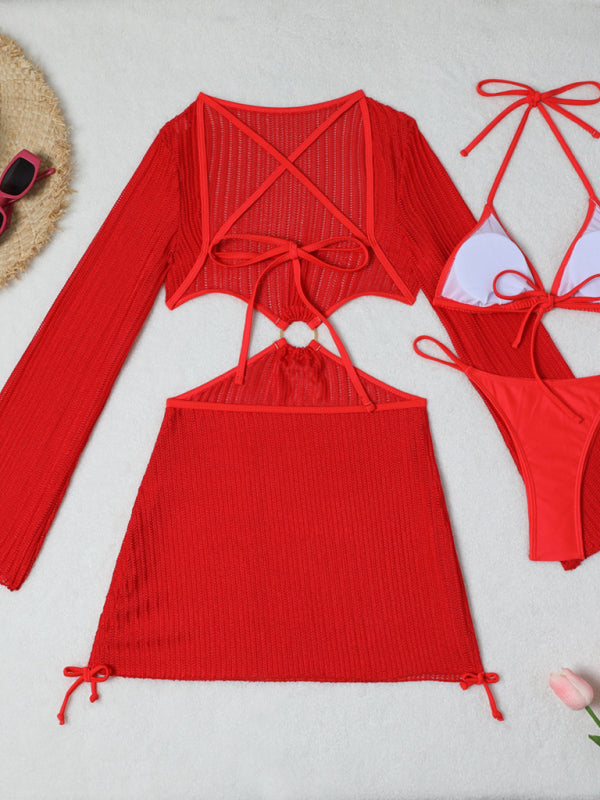 3-Piece String Swimsuit Set featuring Bikini, Triangle Bra &