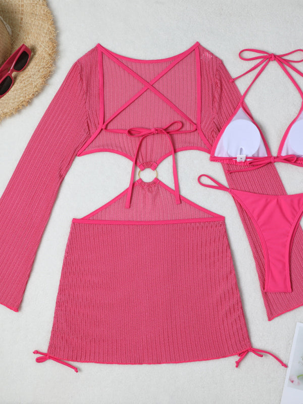 3-Piece String Swimsuit Set featuring Bikini, Triangle Bra &