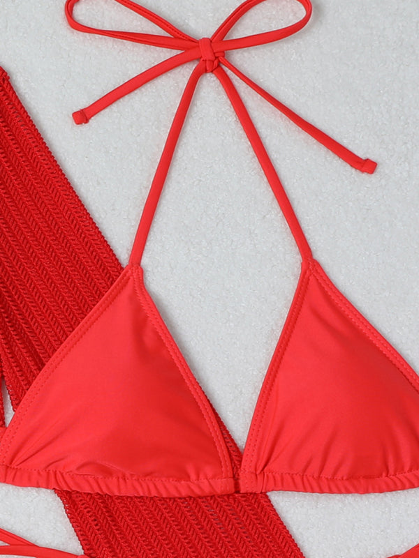 3-Piece String Swimsuit Set featuring Bikini, Triangle Bra &