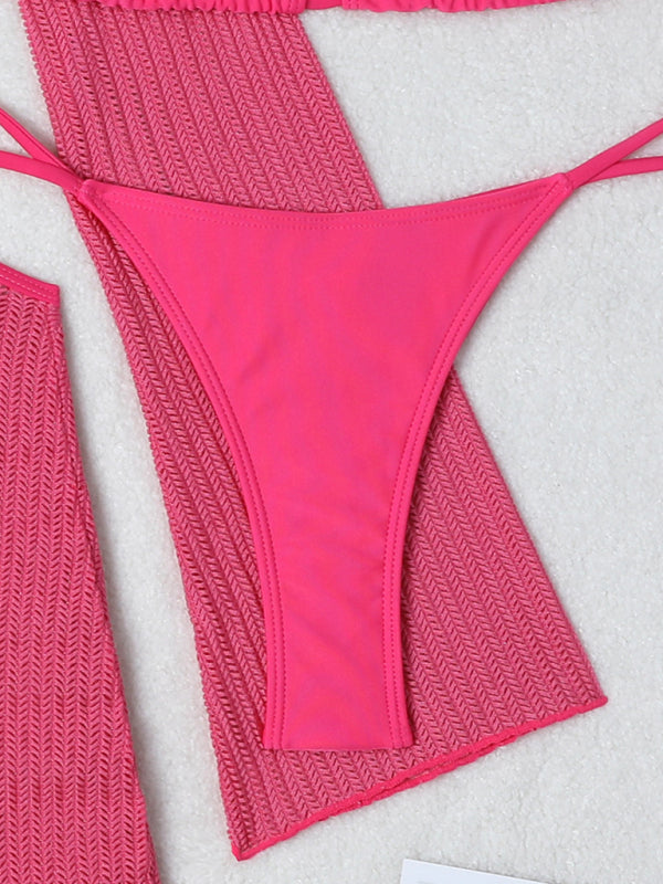 3-Piece String Swimsuit Set featuring Bikini, Triangle Bra &