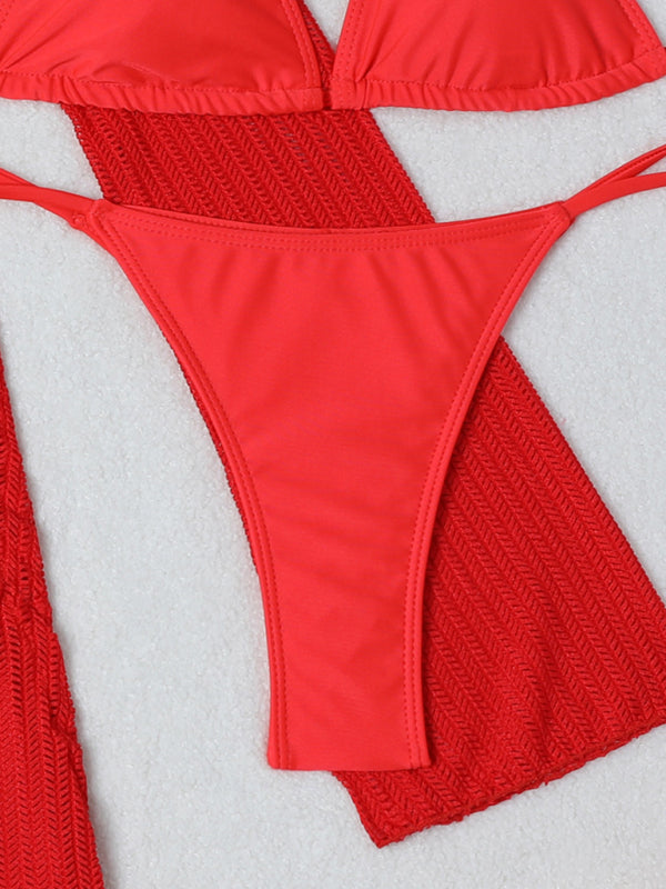 3-Piece String Swimsuit Set featuring Bikini, Triangle Bra &