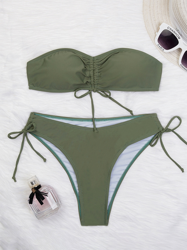 Beach Essentials Bandeau Swimsuit Set with Ruched Bikini & Tube