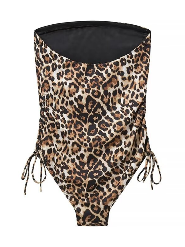 Bandeau One-Piece Swimsuit in Animal Print with Ruched Sides