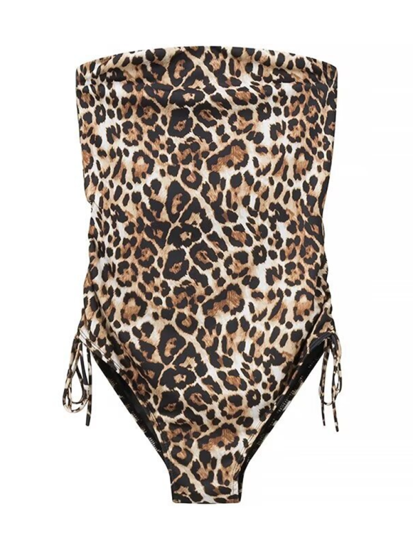 Bandeau One-Piece Swimsuit in Animal Print with Ruched Sides