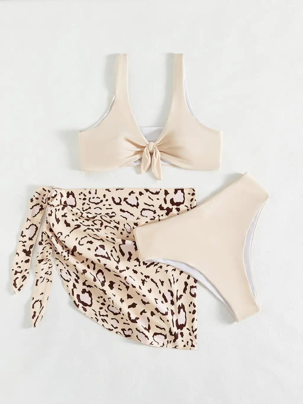 Animal Print Cover-Up with Women's 3 Piece Swimwear Set Swimwear