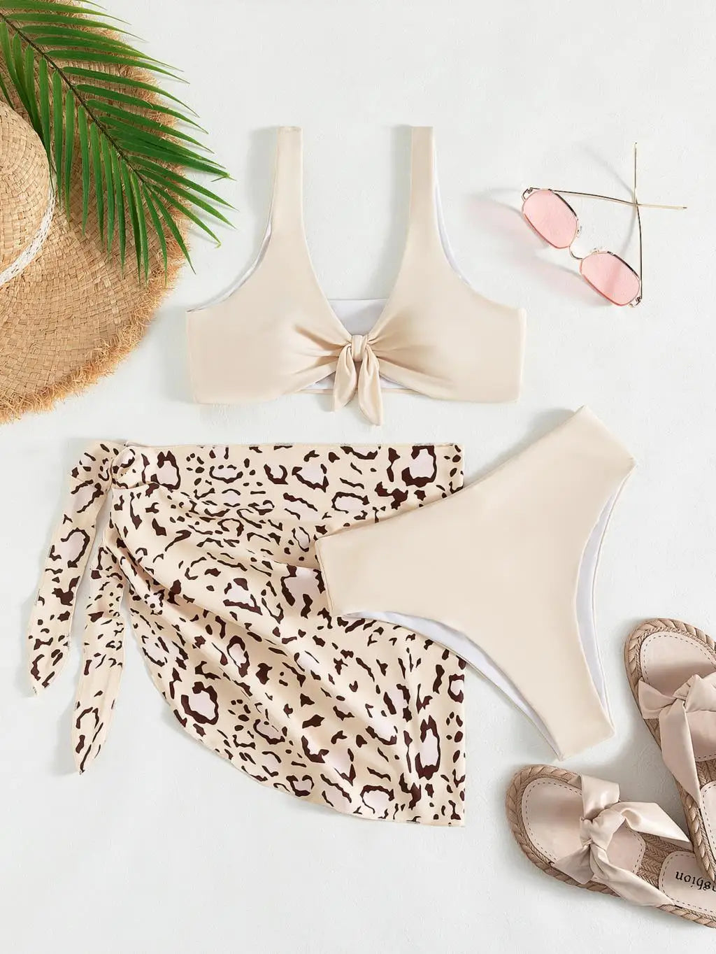 Animal Print Cover-Up with Women's 3 Piece Swimwear Set Swimwear