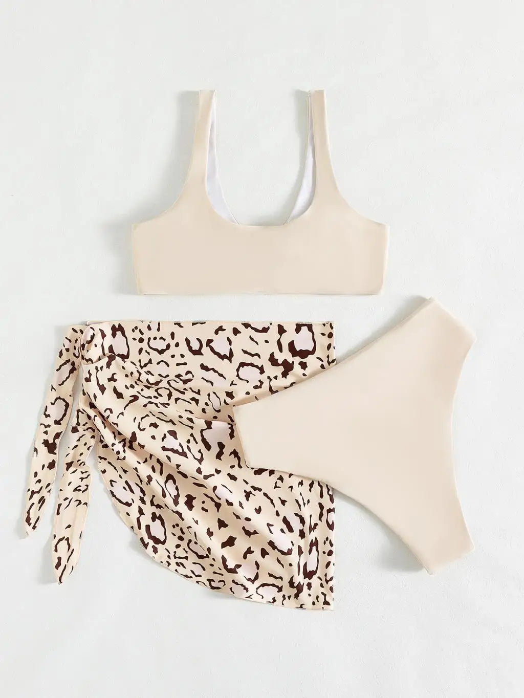 Animal Print Cover-Up with Women's 3 Piece Swimwear Set Swimwear