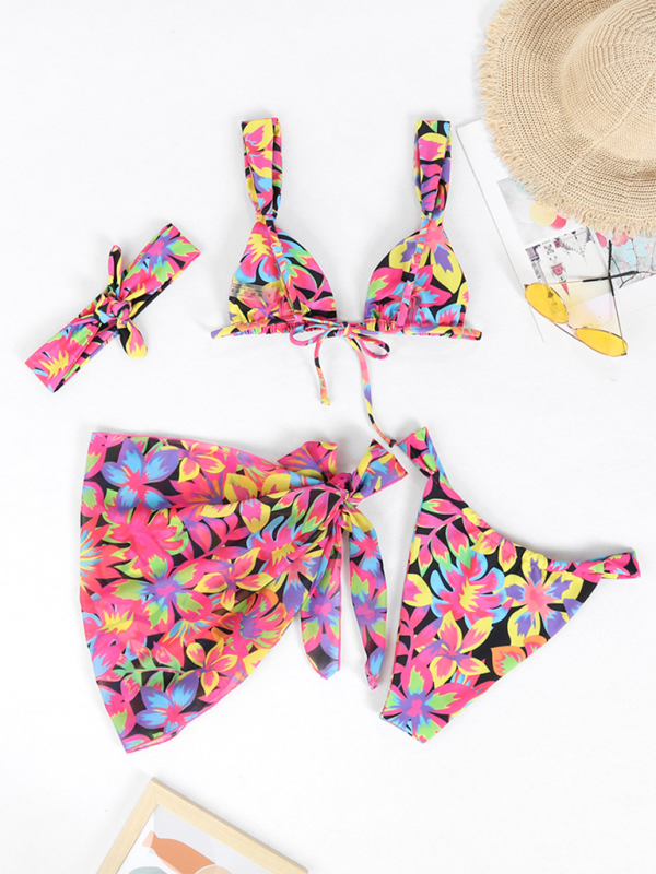 4-Piece Bikini Collection with Cover-Up & Hair Wrap Swimwear