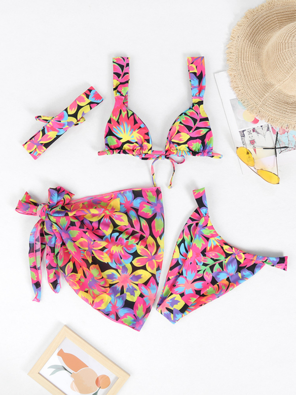 4-Piece Bikini Collection with Cover-Up & Hair Wrap Swimwear