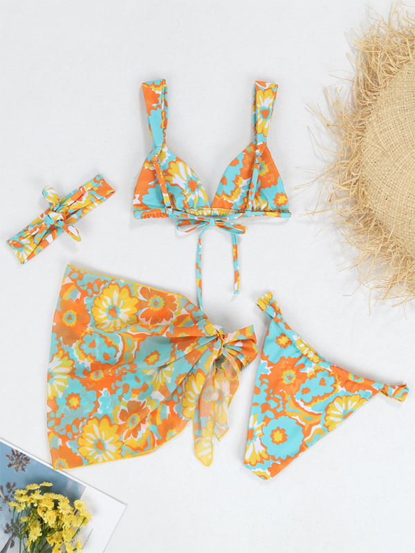 4-Piece Bikini Collection with Cover-Up & Hair Wrap Swimwear