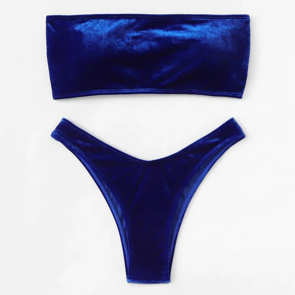 Beachwear Velvet Bandeau Bra & Bikini Set for Women Swimwear