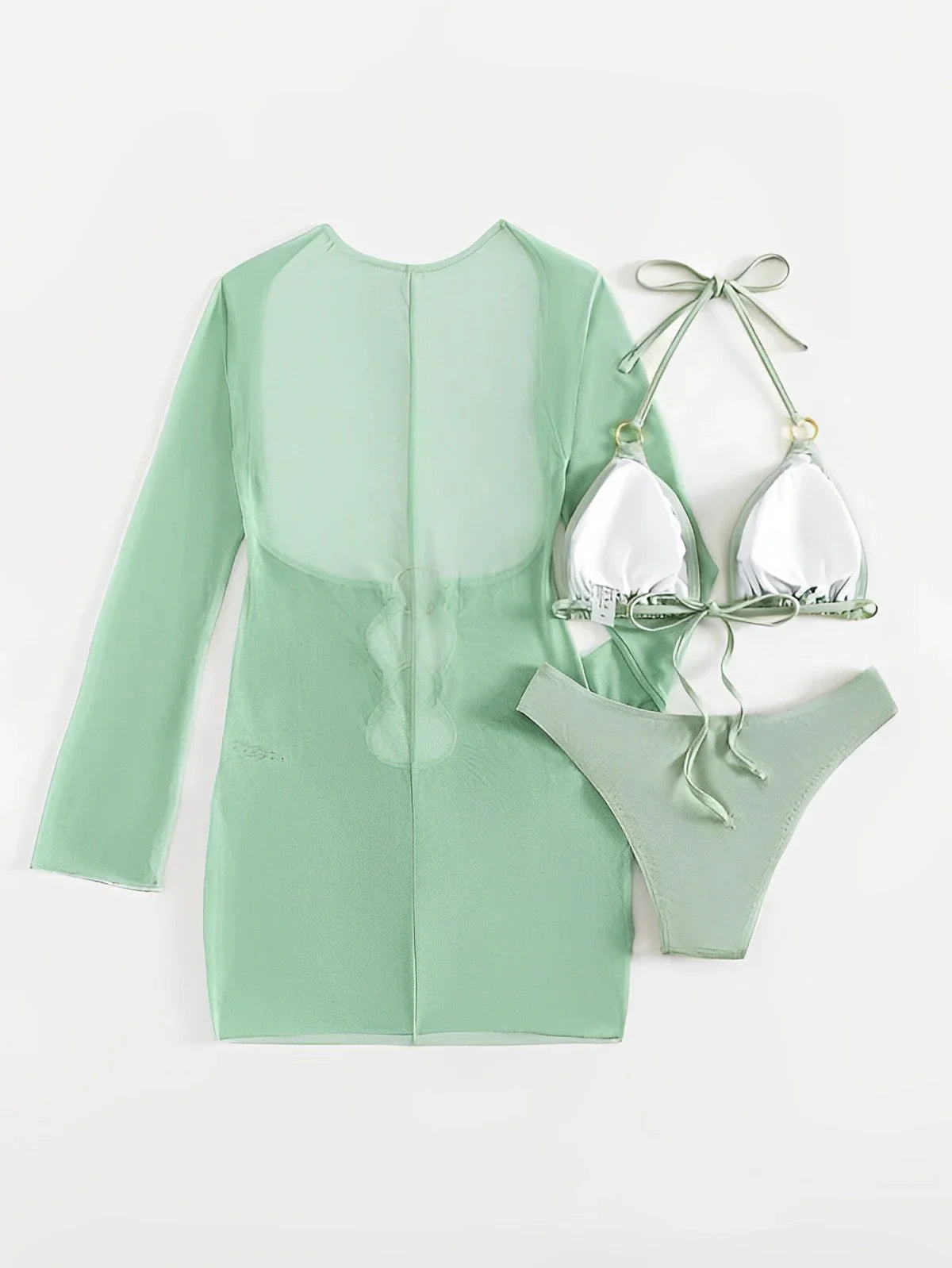 Beach Elegance Women Three-Piece Swimwear with Sheer Cover-Up