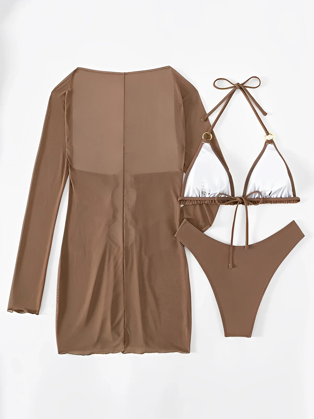 Beach Elegance Women Three-Piece Swimwear with Sheer Cover-Up