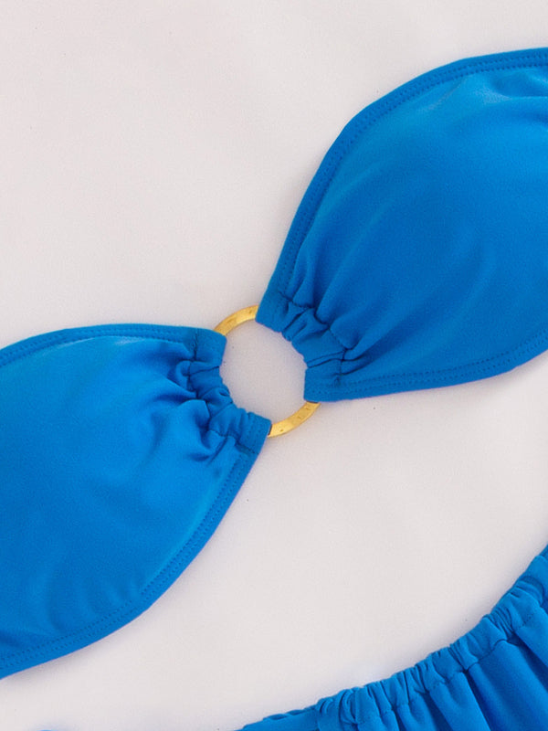 2-Piece Bikini Swimwear with Wireless Bandeau Bra and Tie-Side