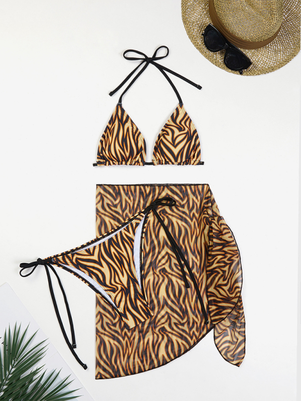 3-Piece Fruity Print Bikini Set with Cover-Up Swimwear