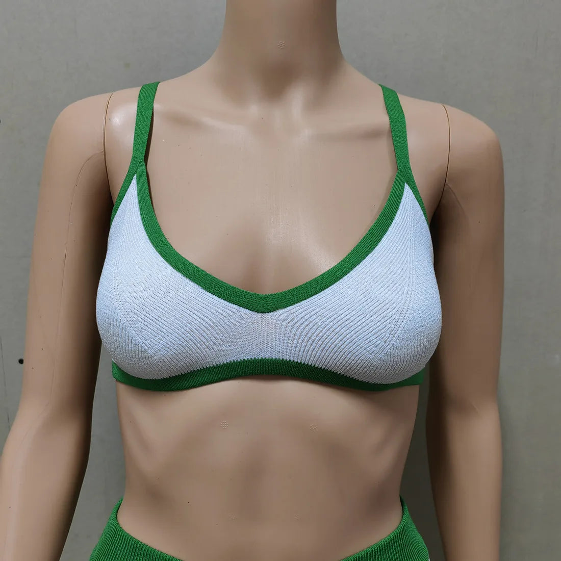 Contrast Knitting 2 Piece Beachwear - Triangle Bra & Boyshorts