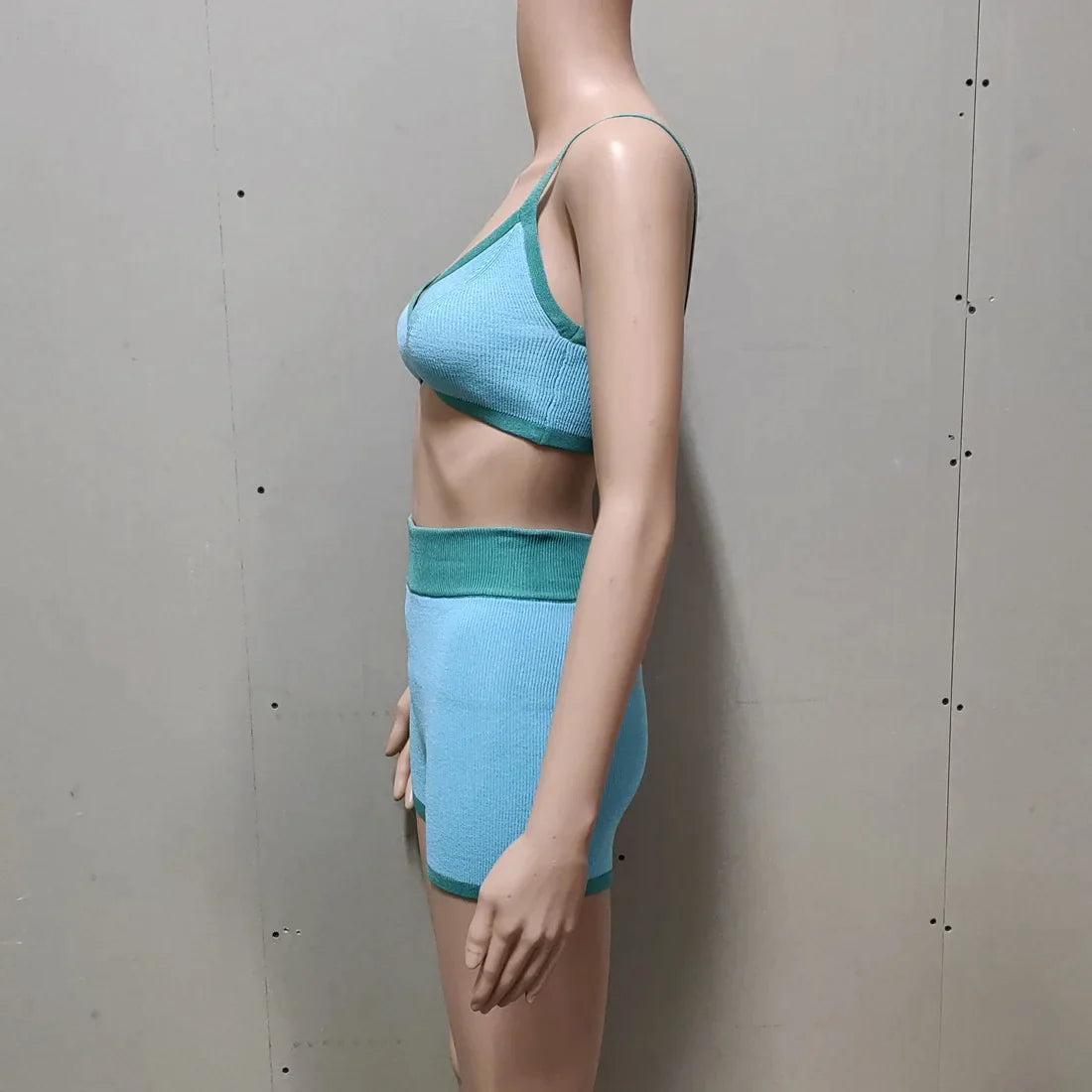 Contrast Knitting 2 Piece Beachwear - Triangle Bra & Boyshorts