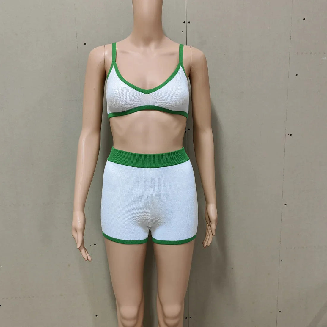 Contrast Knitting 2 Piece Beachwear - Triangle Bra & Boyshorts