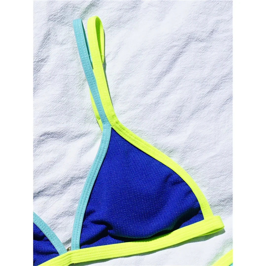 Colorful Lemon Contrast Bikini 2-Piece Set Swimwear for Beach