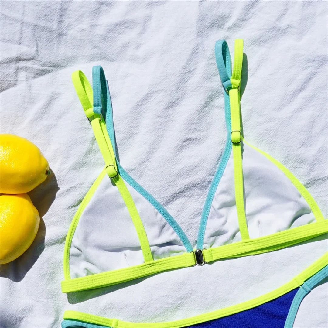 Colorful Lemon Contrast Bikini 2-Piece Set Swimwear for Beach