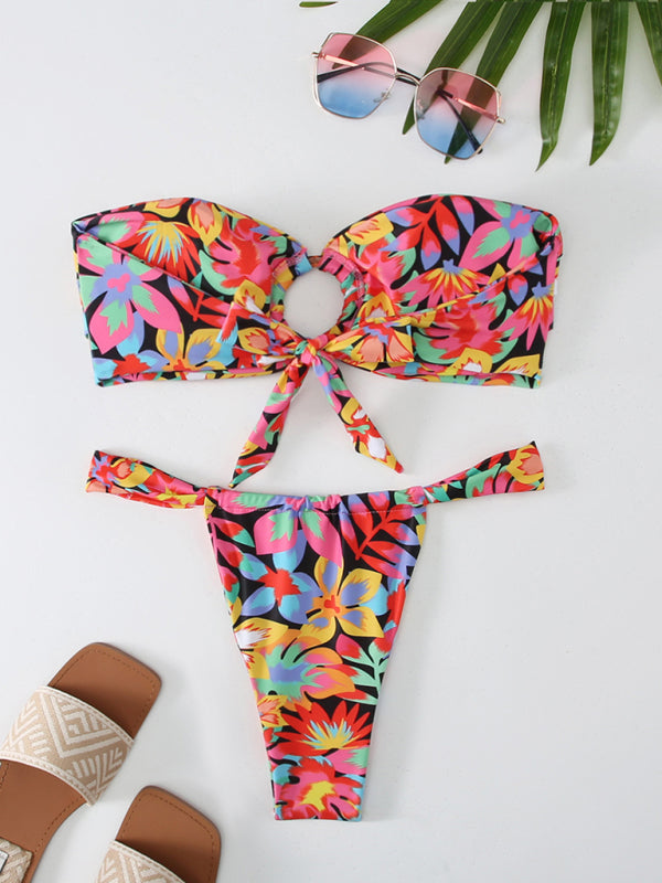 Florals Wireless Bandeau in Cheeky 2 Piece Bikini Swimwear