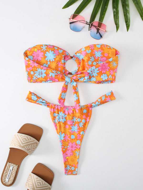 Florals Wireless Bandeau in Cheeky 2 Piece Bikini Swimwear