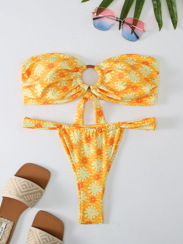 Florals Wireless Bandeau in Cheeky 2 Piece Bikini Swimwear